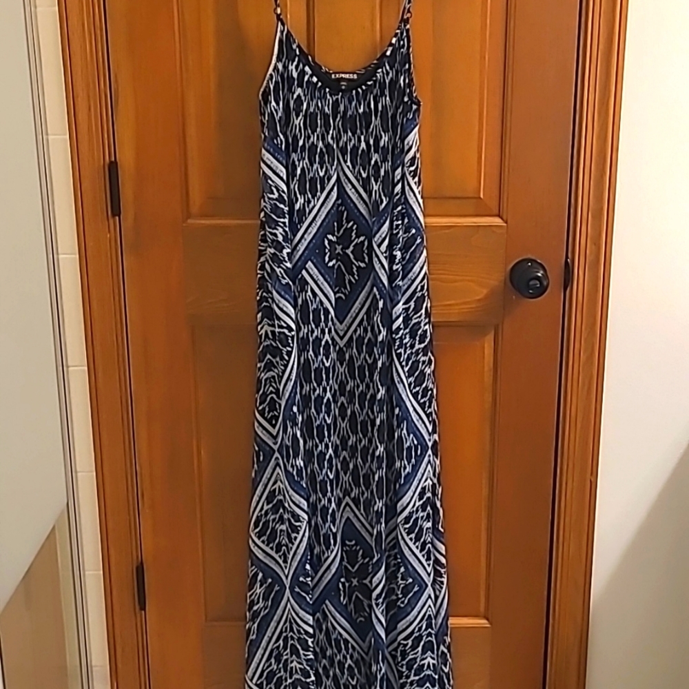 Express Spaghetti Stap, Long, Sundress. Colors Blue and White. X-Small